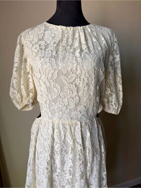 Cream off white lace high neck dress side cutouts lovecolette large cotton blend